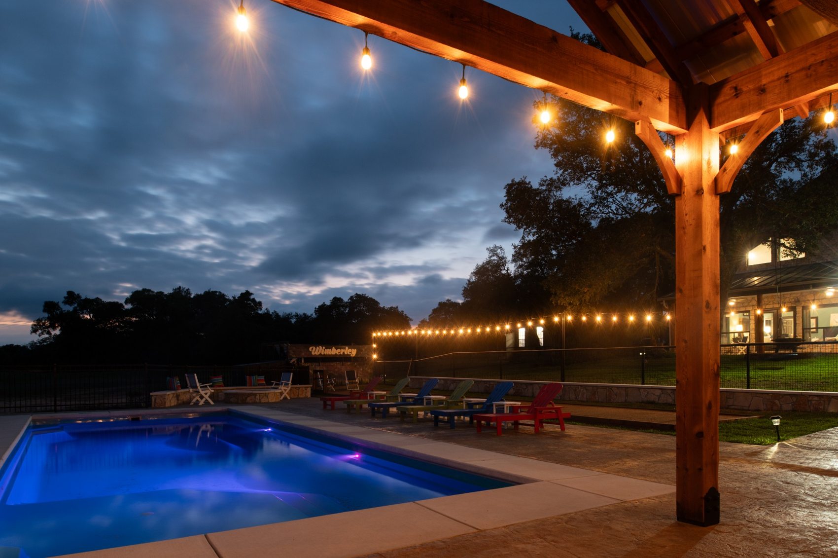 The Gathering pool and pavilion at dusk
